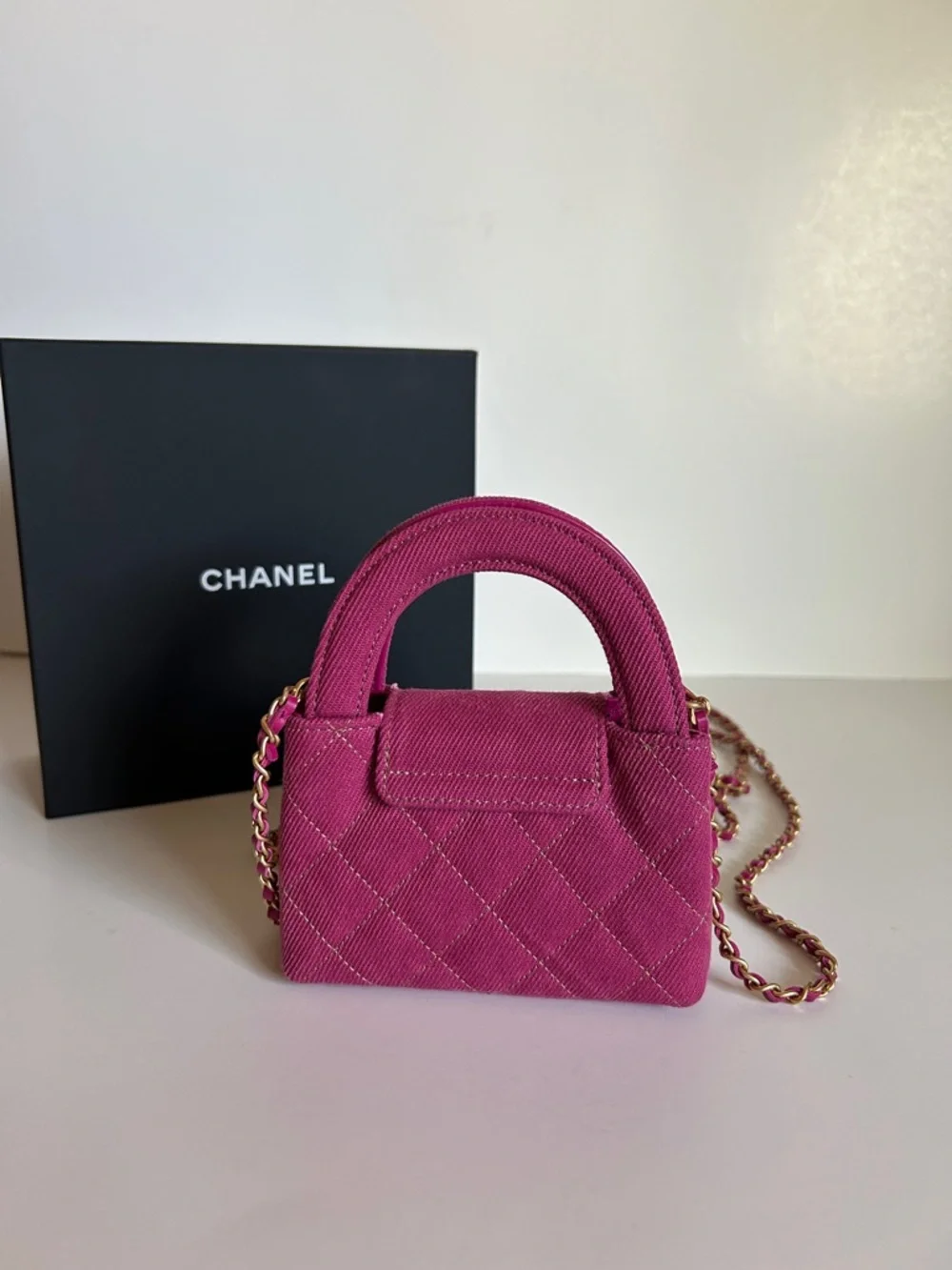 CHANEL Fuchsia DENIM NANO KELLY with Gold Hardware - Picture 3 of 5